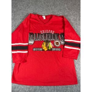 VINTAGE 90s Chicago Blackhawks Shirt Men Large Red NHL Western Conference Hockey